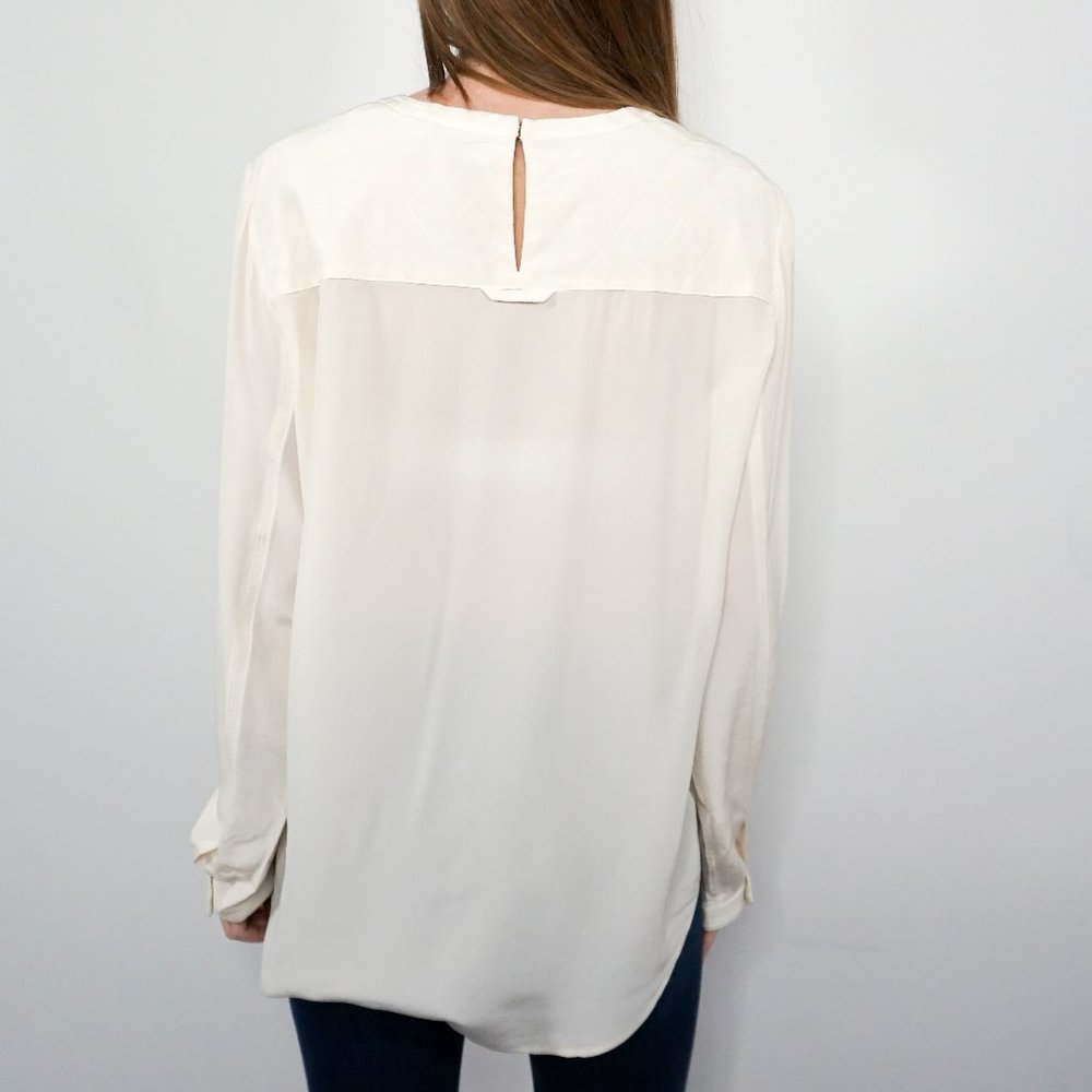 MADEWELL Ivory Silk Quilted Long Sleeve Blouse NWT - Picture 4 of 6